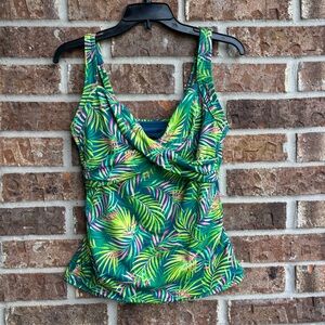 Lands' End Green Tropical Print Swimsuit Top